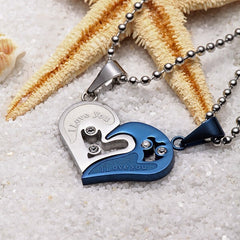 Mens Stainless Steel Chain Black Heart Love Necklaces for Couples Korean Ladies Fashion Trendy Paired Suspension Pendants Model