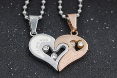 Mens Stainless Steel Chain Black Heart Love Necklaces for Couples Korean Ladies Fashion Trendy Paired Suspension Pendants Model