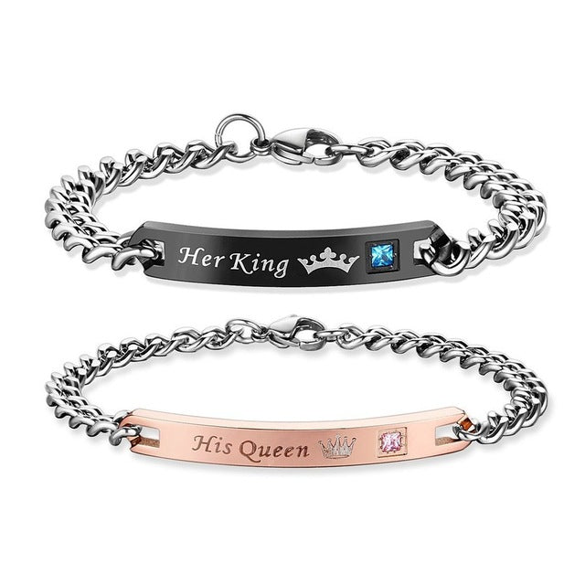 AZIZ BEKKAOUI DIY Her King His Queen Couple Bracelets with Crytal Stone Lover Crown Charm Bracelets For Women Men Drop Shipping