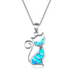 Blue Fire Opal Women Cat Necklace