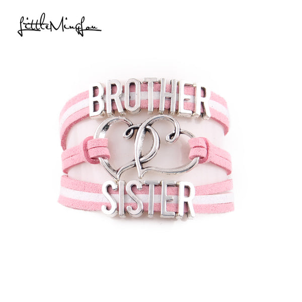 Little Minglou Brother love Sister bracelet heart charm suede wrap men bracelets & bangles for women jewelry family gift