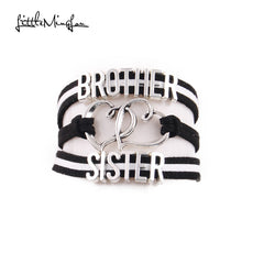 Little Minglou Brother love Sister bracelet heart charm suede wrap men bracelets & bangles for women jewelry family gift