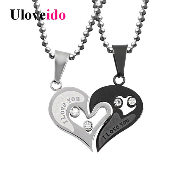 Mens Stainless Steel Chain Black Heart Love Necklaces for Couples Korean Ladies Fashion Trendy Paired Suspension Pendants Model