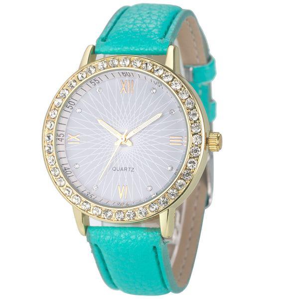 Women Fashion Crystal PU Leather Wrist Watch