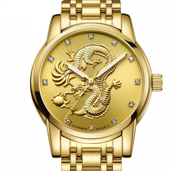 Men Luxury Gold Dragon Wristwatch