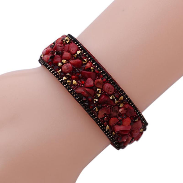 Fashionable Multiple colors Stone Leather Bangles